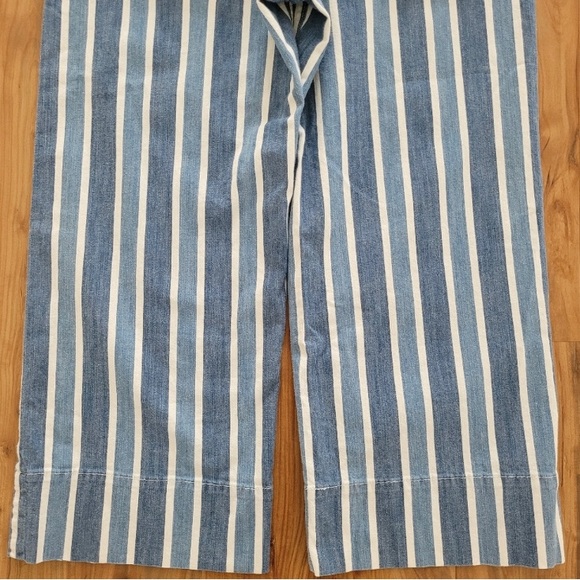 Ann Taylor High-Rise Wide Leg Denim Ankle Pants Stripe Blue White Waist Tie Sz 6 - Picture 9 of 16